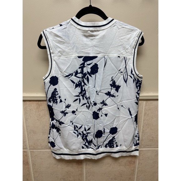 Ted Baker Miha Bluebell Floral Ribbed Trim Top. White. Sleeveless. Sz 2 - Picture 4 of 14